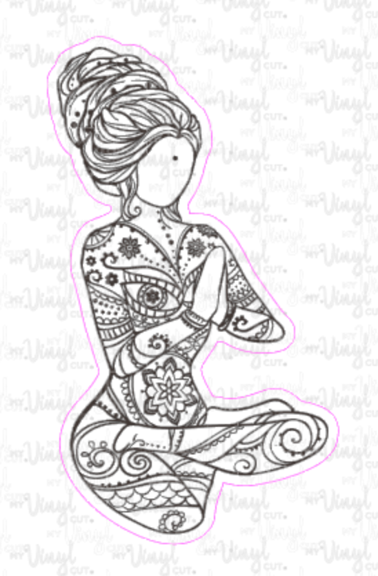 Sticker 5M Yoga Pose Zentangle Mandala Black and White