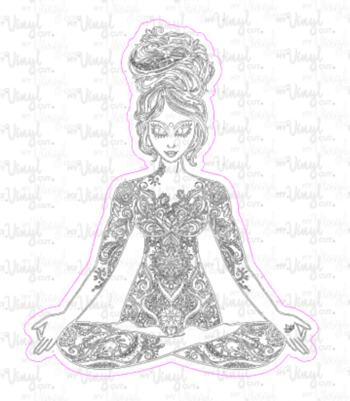 Sticker 5N Yoga Pose Zentangle Mandala Black and White