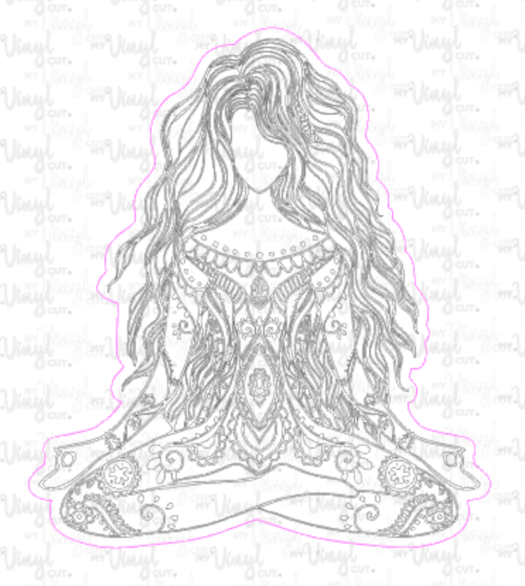 Sticker 5P Yoga Pose Zentangle Mandala Black and White