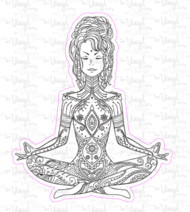 Sticker 6A Yoga Pose Zentangle Mandala Black and White