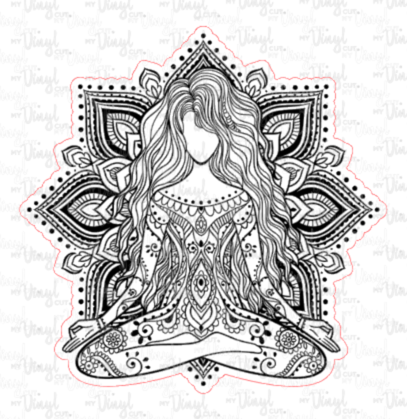 Sticker 6G Yoga Pose Zentangle Mandala Black and White