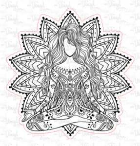Sticker 6-I Yoga Pose Zentangle Mandala Black and White