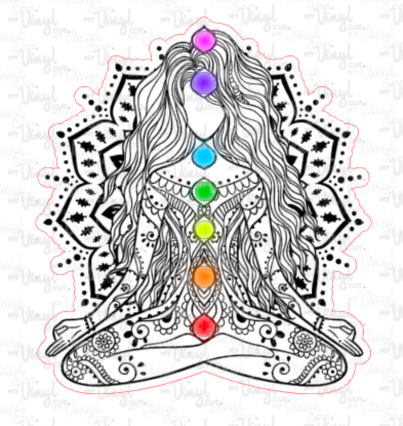 Sticker 6J Yoga Pose Zentangle Mandala Black and White
