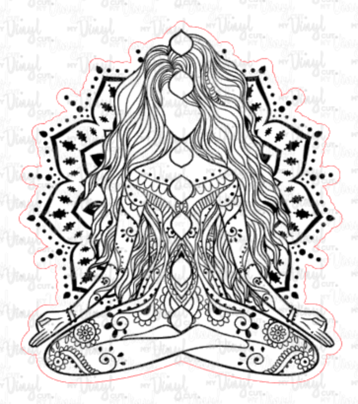 Sticker 6K Yoga Pose Zentangle Mandala Black and White