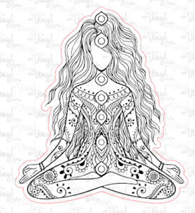 Sticker 7B Yoga Pose Zentangle Mandala Black and White