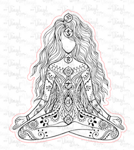 Sticker 7C Yoga Pose Zentangle Mandala Black and White