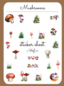 Sticker Sheet 6 Set of little planner stickers Mushrooms