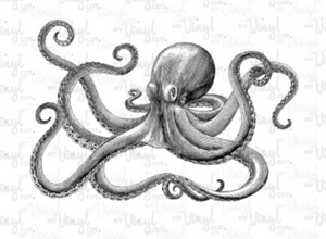 Waterslide Decal Vintage Drawn Octopus 4 inch wide