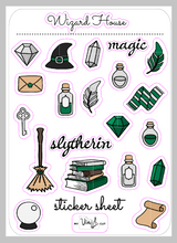 Load image into Gallery viewer, Sticker Sheet 29 Set of little planner stickers Green Magic Wizard House