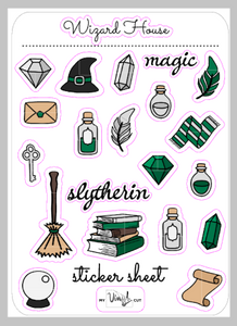 Sticker Sheet 29 Set of little planner stickers Green Magic Wizard House