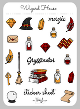 Load image into Gallery viewer, Sticker Sheet 28 Set of little planner stickers Red Magic Wizard House
