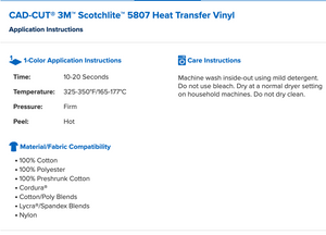 3M Scotchlite 5807 Reflective Heat Transfer Vinyl HTV 12 x 15 inch sheets