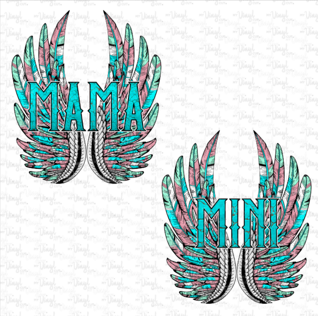 Waterslide Decal Set of Mama & Mini Wings Turquoise