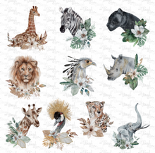 Load image into Gallery viewer, Waterslide Decal Sheet 12 x 12 inch Jungle Animals with Flowers