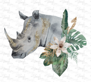 Waterslide Decal Watercolor Rhinoceros with Flowers
