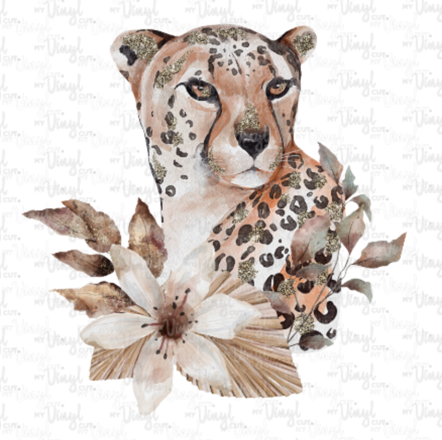 Waterslide Decal Watercolor Leopard/Cheetah with Flowers