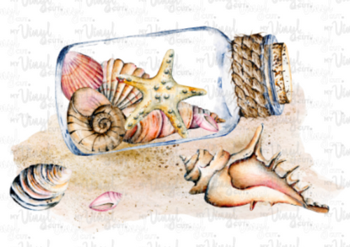 Waterslide Decal 75N Shells and Sand in a jar on the Ocean Floor