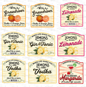 Waterslide Sheet Screwdriver Gin Tonic Lemons Tumbler Labels