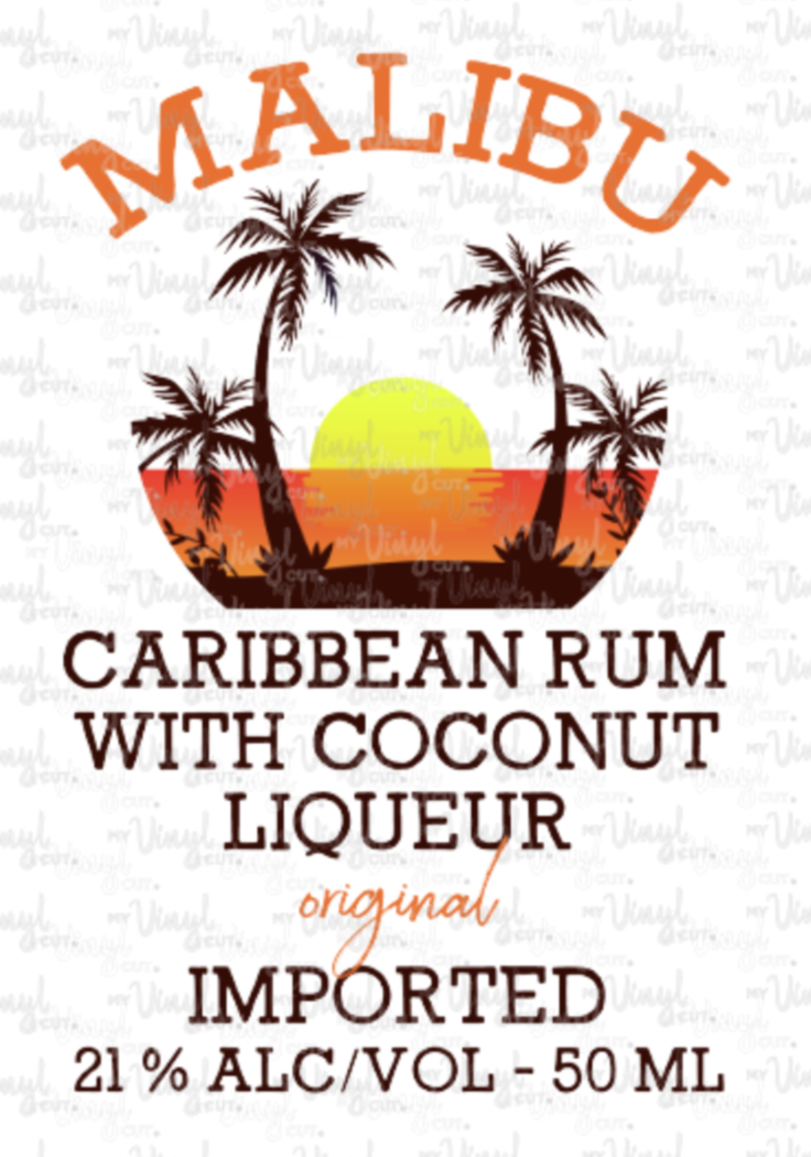Waterslide Decal Malibu New Design Rum Bottle Label