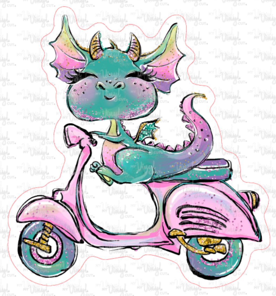 Sticker 14E Dragon Riding a Scooter