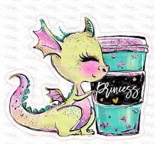 Load image into Gallery viewer, Sticker 14F Dragon with a To Cup of Coffee Princess