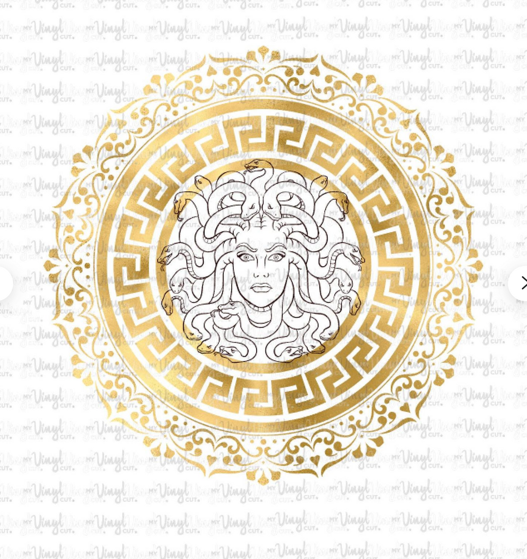 Digital File Medusa Face with Greek Key Gold Circle Frame