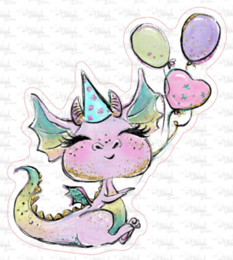 Sticker 14I Dragon with Birthday Balloons