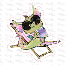 Load image into Gallery viewer, Sticker 14P Sunbathing Dragon with Sunglasses and a Book