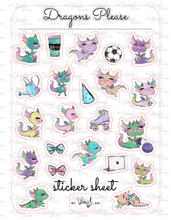 Load image into Gallery viewer, Sticker Sheet 37 Set of little planner stickers Cute Little Dragons