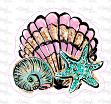 Load image into Gallery viewer, Sticker 18M Blue Starfish Pink Scallop Shell Bunch