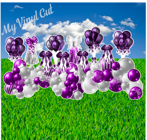 Yard Art Flair Purple and Silver Balloons 12 pc Set Birthday Lawn Lettering PURCHASE Outdoor Party Decorations