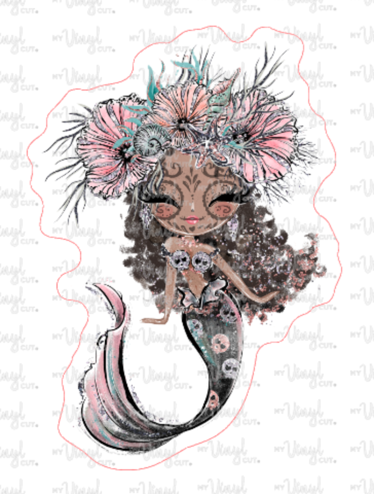 Sticker 19G Halloween Mermaid Dark Skin with Flowers