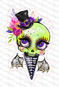 Sticker 23D Halloween Ice Cream Green Skull with Top Hat