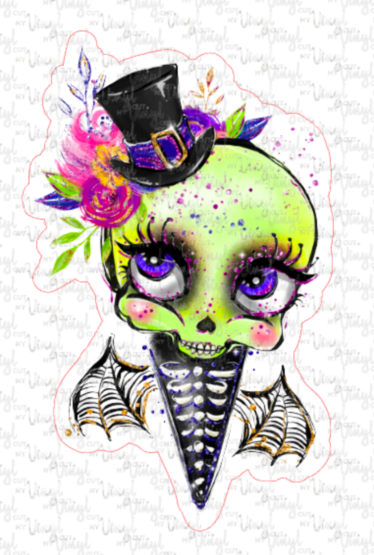 Sticker 23D Halloween Ice Cream Green Skull with Top Hat