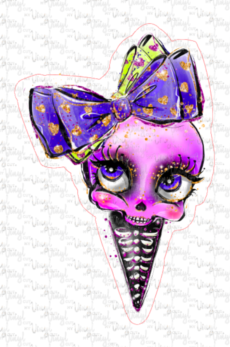 Sticker 23E Halloween Ice Cream Pink Skull with Bow