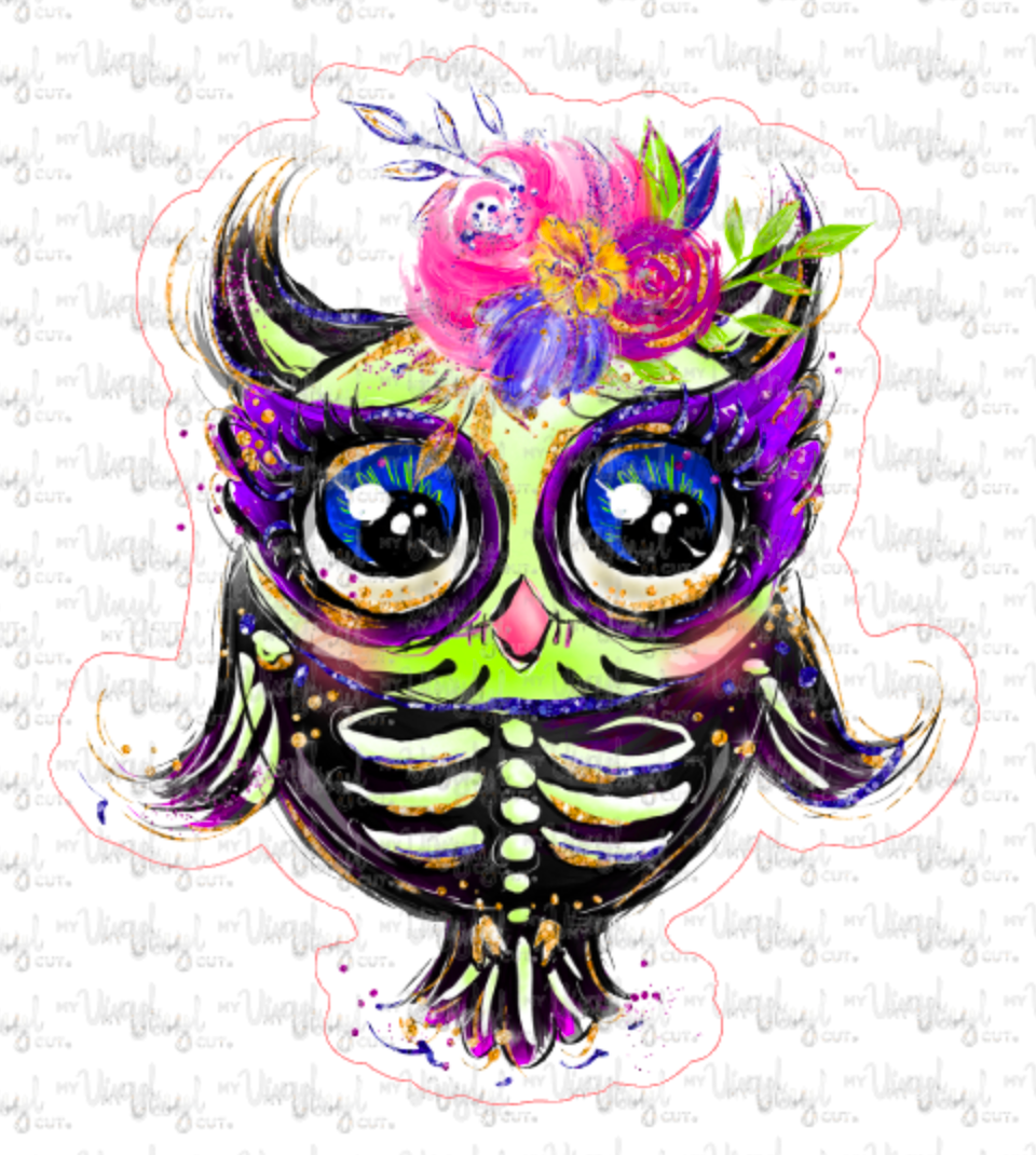 Sticker 23K Halloween Owl with Flowers