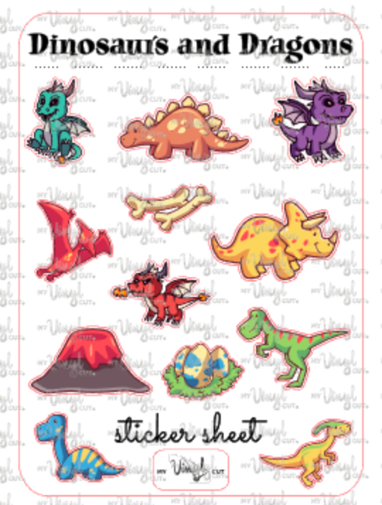 Sticker Sheet 41 Set of little planner stickers Dragons and Dinosaurs