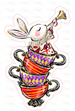 Load image into Gallery viewer, Sticker 43N Alice in Wonderland White Rabbit in Tea Cups