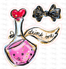 Load image into Gallery viewer, Sticker 21M Alice in Wonderland Drink Me Potion and Black Bow