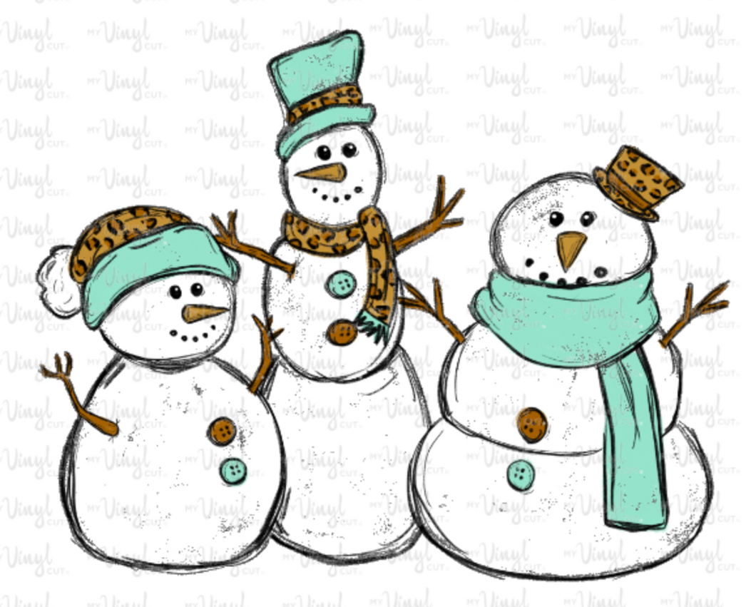 Sticker 26C 3 Snowmen with mint and leopard winter wear