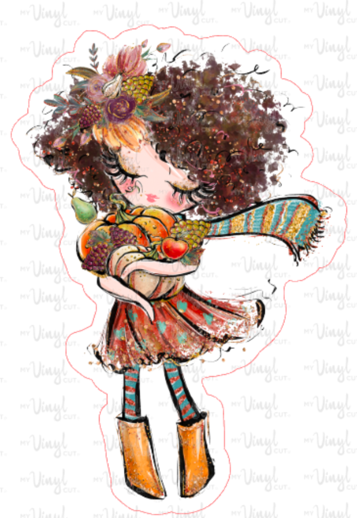 Sticker 28A Fall Market Girl with Brown Curly Hair