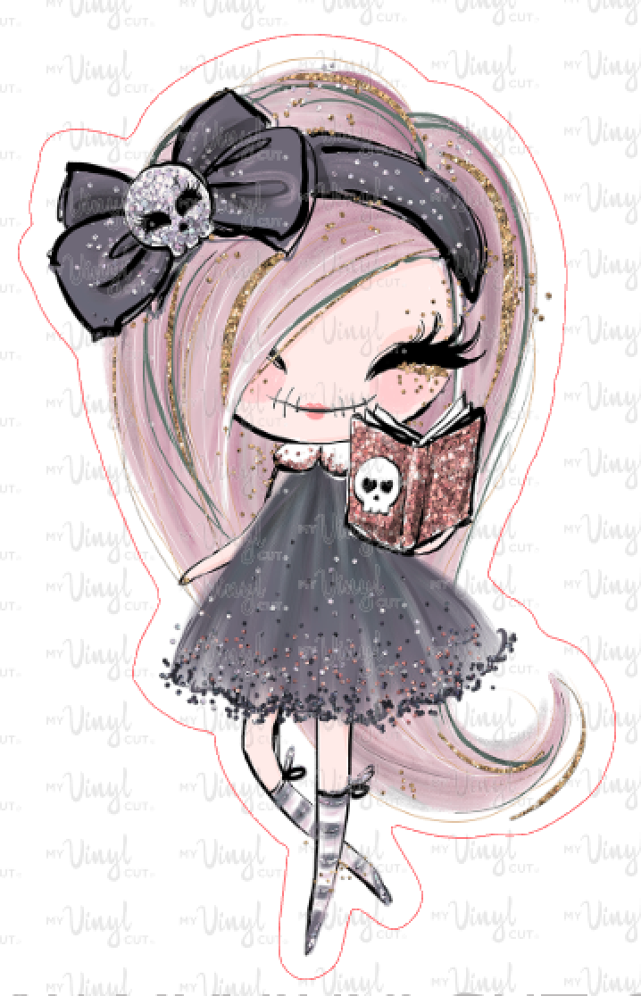 Sticker | 20A3 Halloween Girl Lavender Hair | Waterproof Vinyl Sticker | White | Clear | Permanent | Removable | Window Cling | Glitter | Holographic