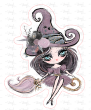 Load image into Gallery viewer, Sticker  | 20B1 Halloween Girl Brown Hair | Waterproof Vinyl Sticker | White | Clear | Permanent | Removable | Window Cling | Glitter | Holographic