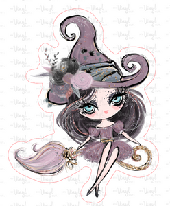 Sticker  | 20B1 Halloween Girl Brown Hair | Waterproof Vinyl Sticker | White | Clear | Permanent | Removable | Window Cling | Glitter | Holographic