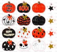 Load image into Gallery viewer, Sticker Sheet Orange and Black Halloween Pumpkins Full 12 x 12 inch Sheet