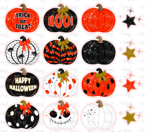 Sticker Sheet Orange and Black Halloween Pumpkins Full 12 x 12 inch Sheet