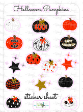 Load image into Gallery viewer, Sticker Sheet 46 Set of little planner stickers Orange and Black Halloween Pumpkins
