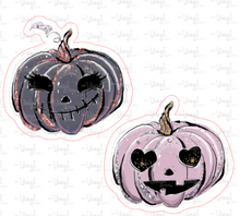 Load image into Gallery viewer, Sticker | 20L Halloween 2 Pumpkins | Waterproof Vinyl Sticker | White | Clear | Permanent | Removable | Window Cling | Glitter | Holographic