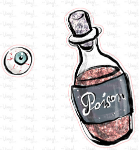 Sticker | 20N Halloween Poison Bottle | Waterproof Vinyl Sticker | White | Clear | Permanent | Removable | Window Cling | Glitter | Holographic