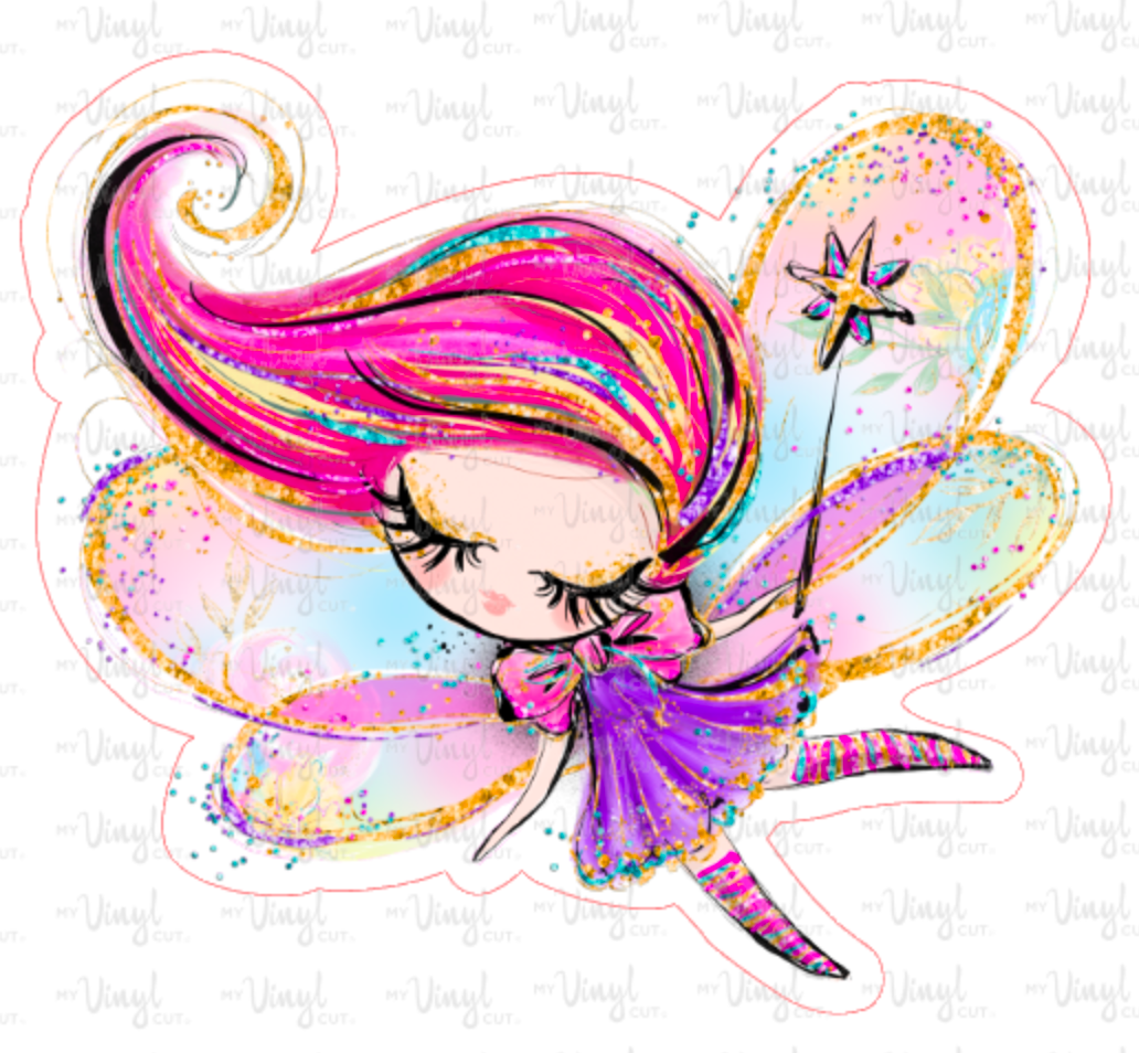 Sticker | 12C3 | Colorful Fairy Pink Hair | Waterproof Vinyl Sticker | White | Clear | Permanent | Removable | Window Cling | Glitter | Holographic